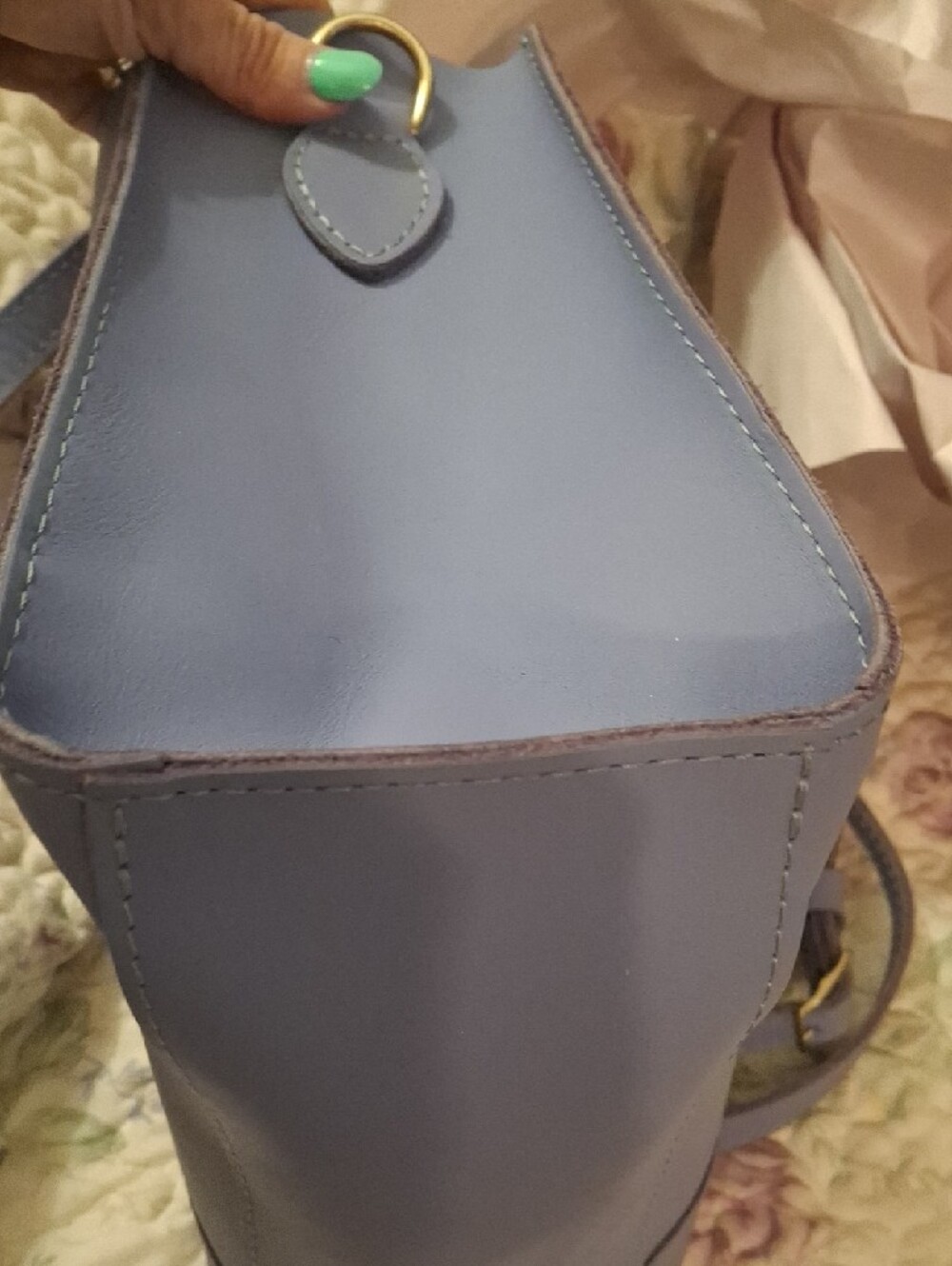 Light Blue Leather Tote with Removable Strap - Picture 16 of 16
